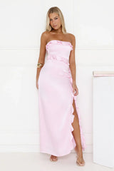 Seaside Eternity Strapless Satin Maxi Dress Pink
