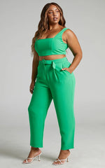 Reyna Two Piece Set - Crop Top and Tailored Pants Set in Green