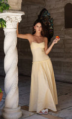 Embroidered Striped Maxi Dress In Yellow