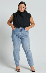 Billie Jeans - High Waisted Recycled Cotton Mom Denim Jeans In Mid Blue Wash