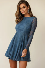 Palm Springs Lace Overlay Low Back Dress Midnight Blue