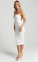 Shayda Lace Midi Dress - Bust Cup Lace Dress in White
