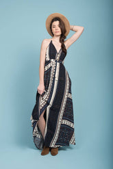 Romani Open Back Maxi Dress Navy