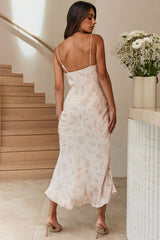 Well Versed Pleated Bust Front Split Dress Spring Print Champagne