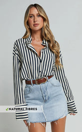 Anderson Top - Collared Long Sleeve Shirt in Navy Stripe