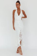 Alisette Halter Split Maxi Dress White