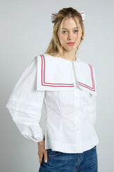 Elise Blouse - White With Red Piping