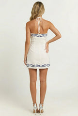 Paritza Embroidered Halter Mini Dress