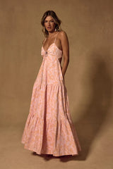 Mykonos Memories Peach and Pink Abstract Maxi Dress With Pockets