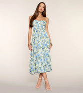 Fresh Cut Florals Strapless Midi Dress