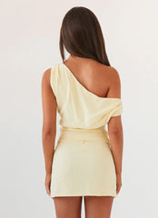 Marissa Linen One Shoulder Top - Yellow