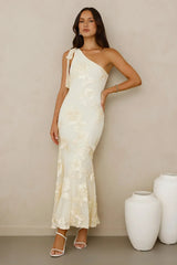 Glossy Girl One Shoulder Mesh Maxi Dress Yellow