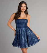Thea Sequin Lace-Up Skater Dress