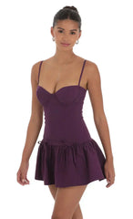 Double Bow Drop Waist Dress In Purple