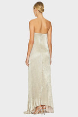 Duttini | Metallic Pleated Strapless Gown