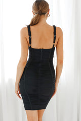 Harvest Moon Square Neckline Ruched Bodycon Dress Black