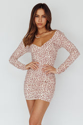 In The Now Long Sleeve Mini Dress Rose Leopard