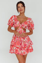 Orianthi Cut-Out Waist Mini Dress Floral Pink
