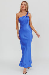 Fly Love Satin One Shoulder Maxi Dress Navy