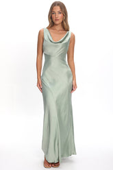 Good Intentions Cowl Neck Open Back Maxi Dress Sage