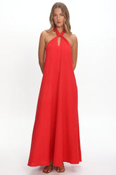 Cheer Twist Halterneck Maxi Dress Red