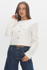 Beverly Hills Cropped Jacket Tweed White