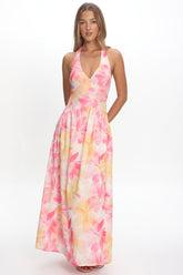 Endira Drop Waist Maxi Dress Floral Pink