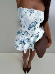 Sunkiss Frill Mini Dress White / Blue Petite