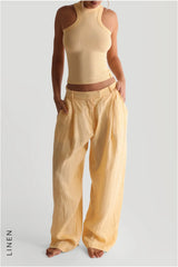 Sheveta The Ivy Wide-Leg Linen Trousers - Mango Creme