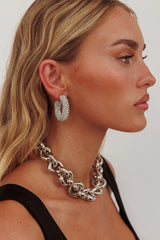 Gigi Semi Hoop Earrings Silver Diamante