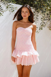 Spring Break Getaway Strapless Mini Dress Blush