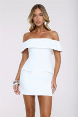 Tailored Allure Off Shoulder Mini Dress White