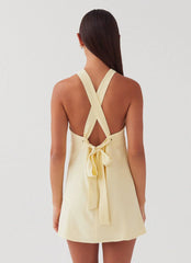 Keira Linen Micro Mini Dress - Lemon