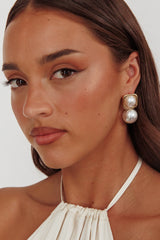 Clara Square Pearl Drop Earrings Gold Pearl