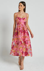 Brailey Midi Dress - Aline Corset Detail Dress In Light Pink