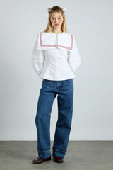 Elise Blouse - White With Red Piping