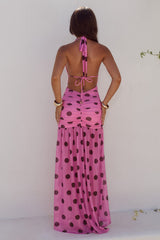 Adrianna Plunge Ruched Maxi Dress Muskchoc Polka