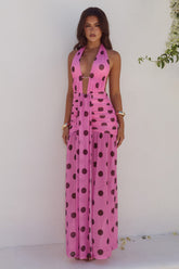 Adrianna Plunge Ruched Maxi Dress Muskchoc Polka