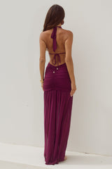 Adrianna Plunge Ruched Maxi Dress Plum