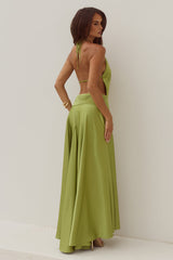 Amadine Deep V Plunge Maxi Dress Olive