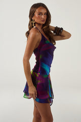 Amika Cowl Handkerchief Mini Dress Tuscan Purple