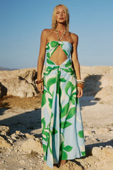 Aubrie Cut Out Halter Maxi Dress Amoree Blue