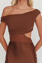 In Blooms Mesh Bodice Maxi Dress Chocolate