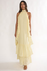 Lorina Layered Ruffle Halterneck Maxi Dress Butter