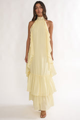 Lorina Layered Ruffle Halterneck Maxi Dress Butter