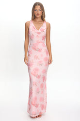Callora Criss-Cross Back Maxi Dress Floral Pink
