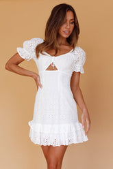 Michal Tied Bust Eyelet Mini Dress White