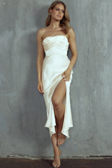 Yvette Wrap Neckline Midi Dress Oyster