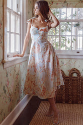 Sweet Pea Tied Shoulder Midi Dress Floral Blue