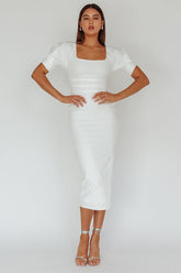 Valette Puff Sleeve Midi Dress White